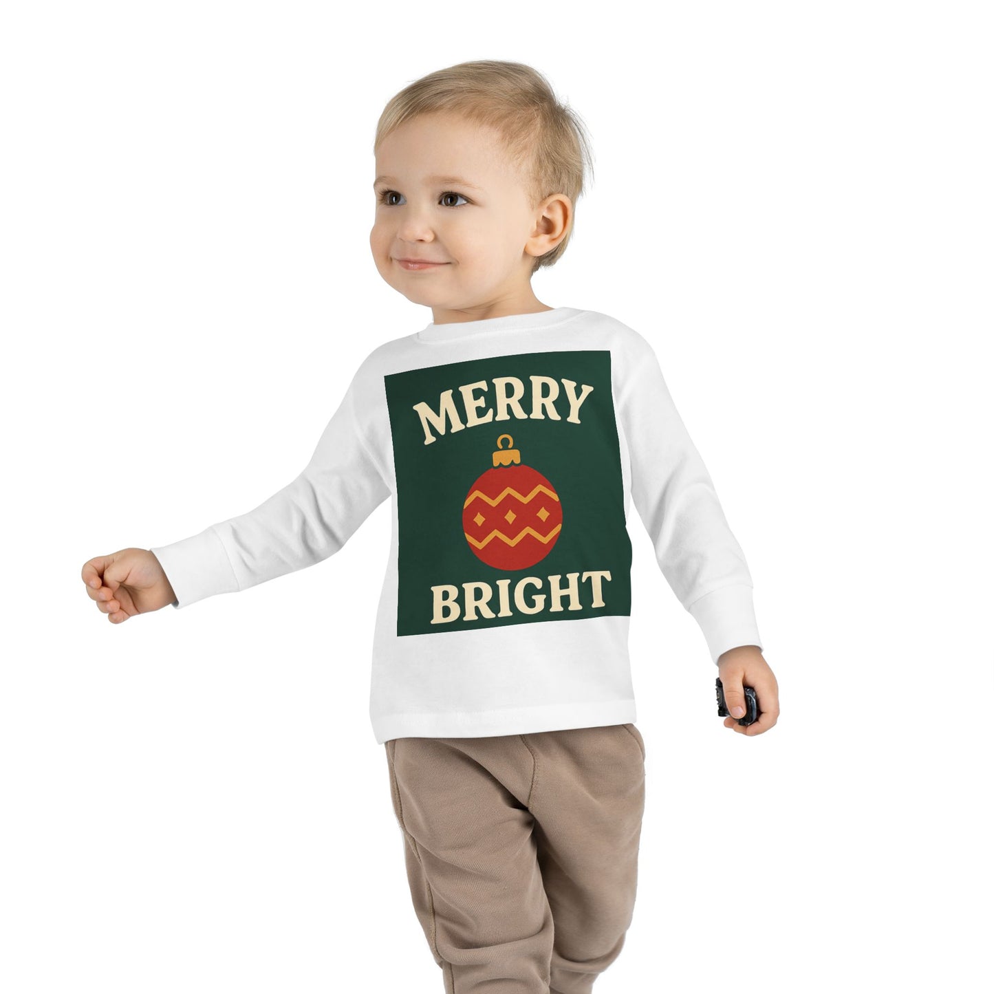 Toddler Long Sleeve Tee with Holiday Cheer, Merry Bright & Joy to the World, Christmas Gift, Cute Kids Apparel, Festive Toddler Shirt