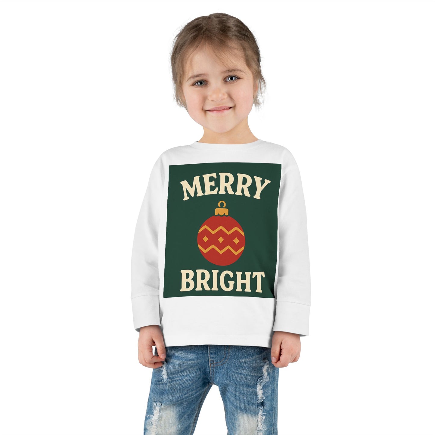Toddler Long Sleeve Tee with Holiday Cheer, Merry Bright & Joy to the World, Christmas Gift, Cute Kids Apparel, Festive Toddler Shirt