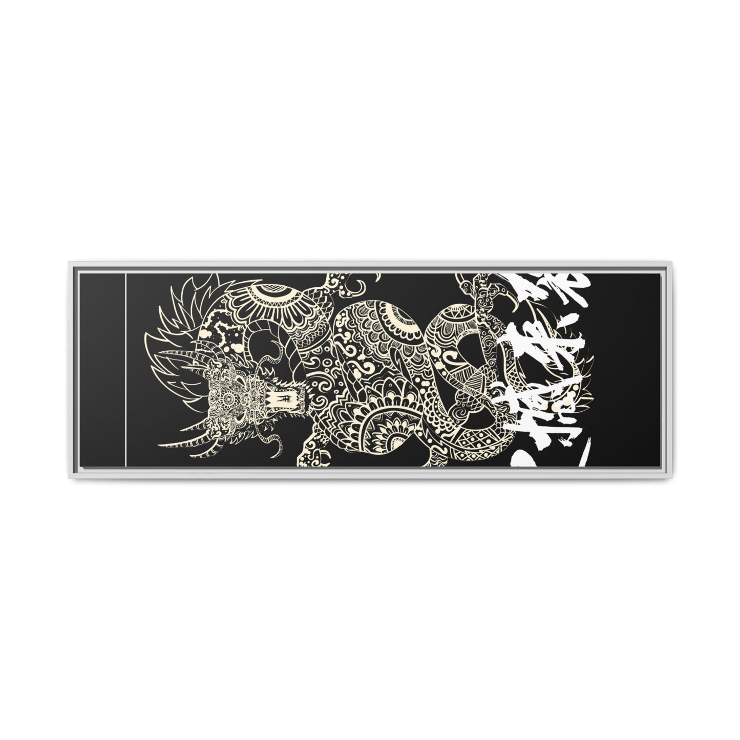 Framed Dragon Art Print, Asian-Inspired Wall Decor, Gift for Art Lovers, Feng Shui Home Accent, Black and White Canvas