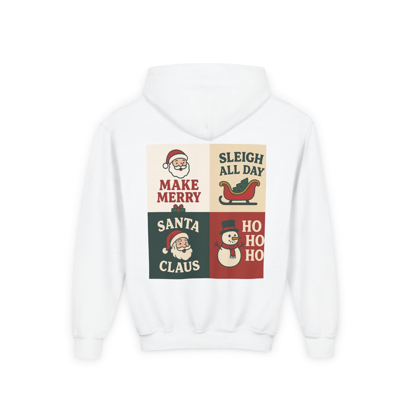 Festive Youth Hoodie with Santa & Snowman Design | Holiday Sweatshirt for Kids, Winter Pullover, Christmas Gift, Cozy Layer