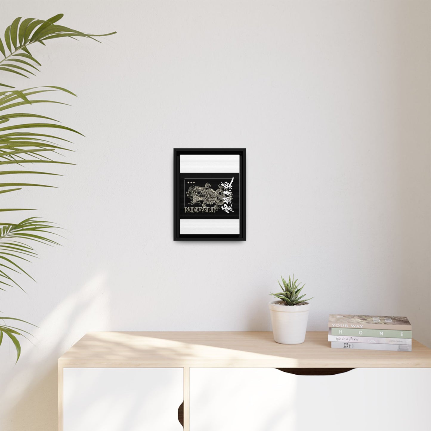Framed Dragon Art Print, Asian-Inspired Wall Decor, Gift for Art Lovers, Feng Shui Home Accent, Black and White Canvas