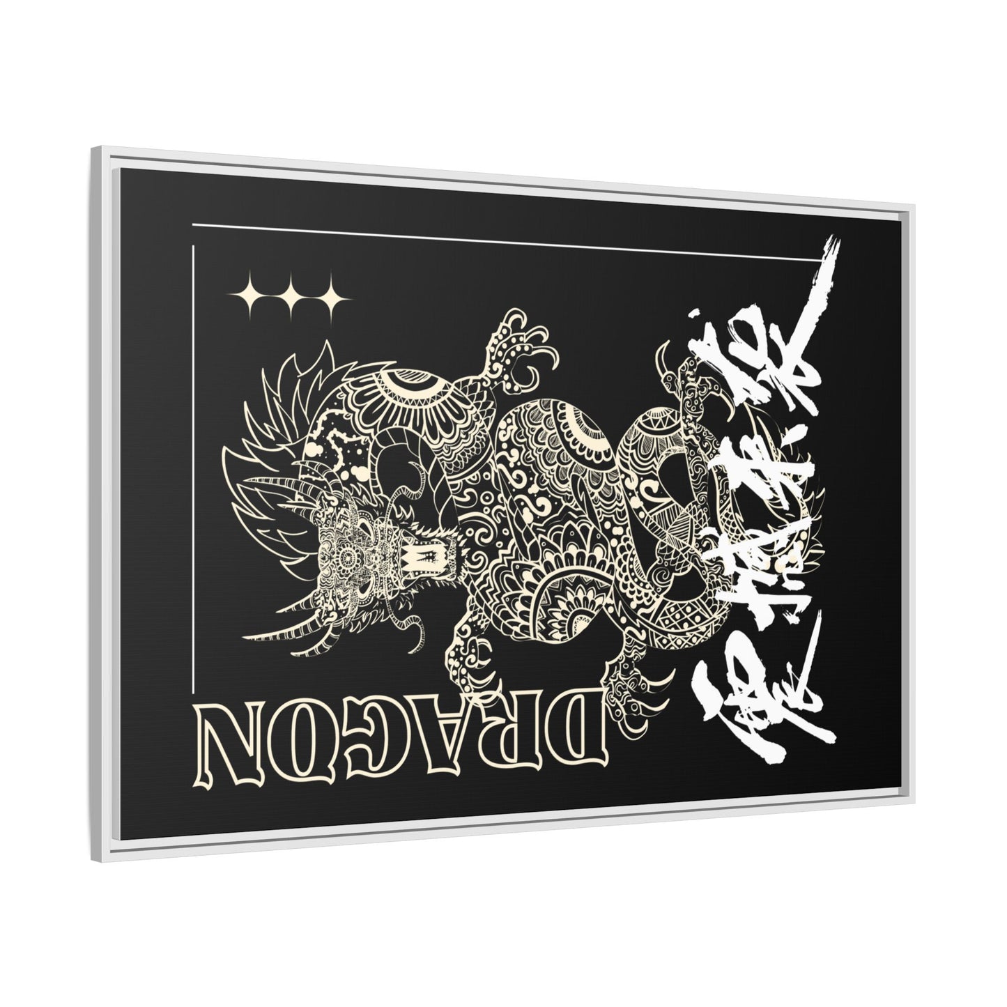 Framed Dragon Art Print, Asian-Inspired Wall Decor, Gift for Art Lovers, Feng Shui Home Accent, Black and White Canvas