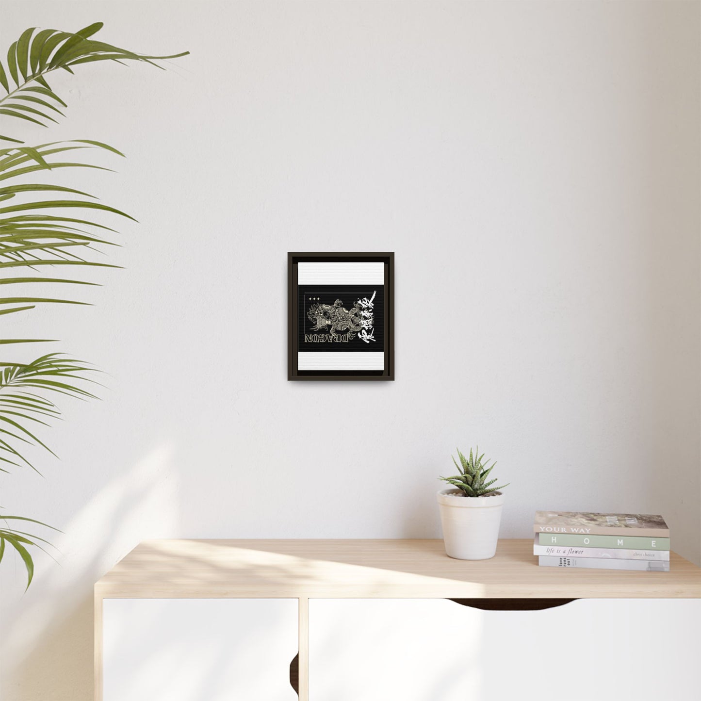Framed Dragon Art Print, Asian-Inspired Wall Decor, Gift for Art Lovers, Feng Shui Home Accent, Black and White Canvas