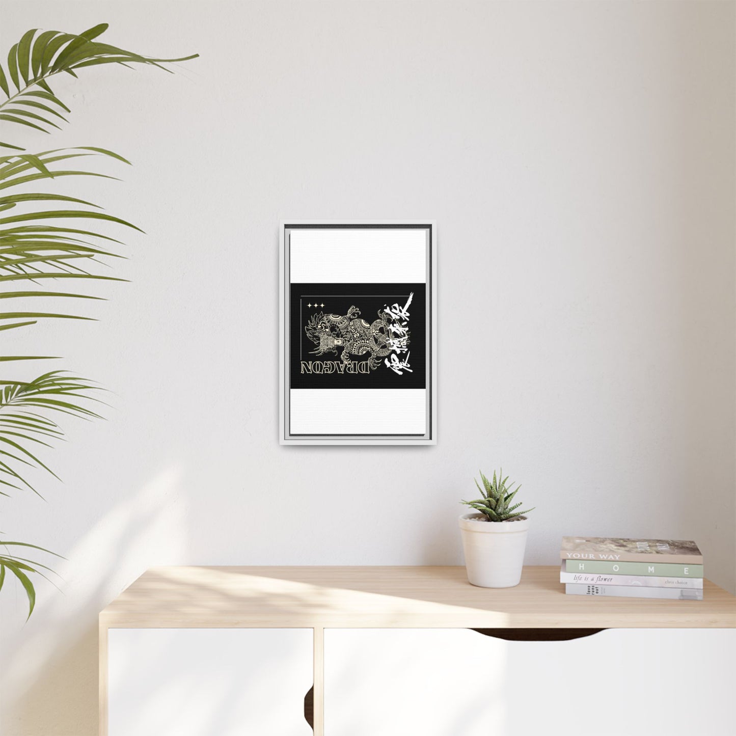 Framed Dragon Art Print, Asian-Inspired Wall Decor, Gift for Art Lovers, Feng Shui Home Accent, Black and White Canvas