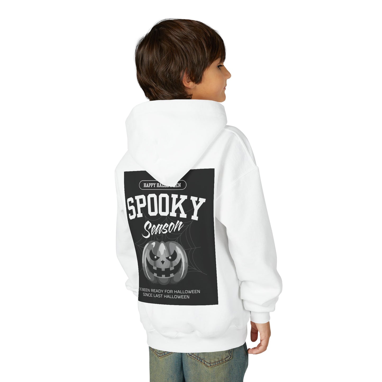 Halloween Youth Hoodie, Spooky Season Sweatshirt, Trick or Treat Pullover, Kids Halloween Apparel, White Halloween Hoodie