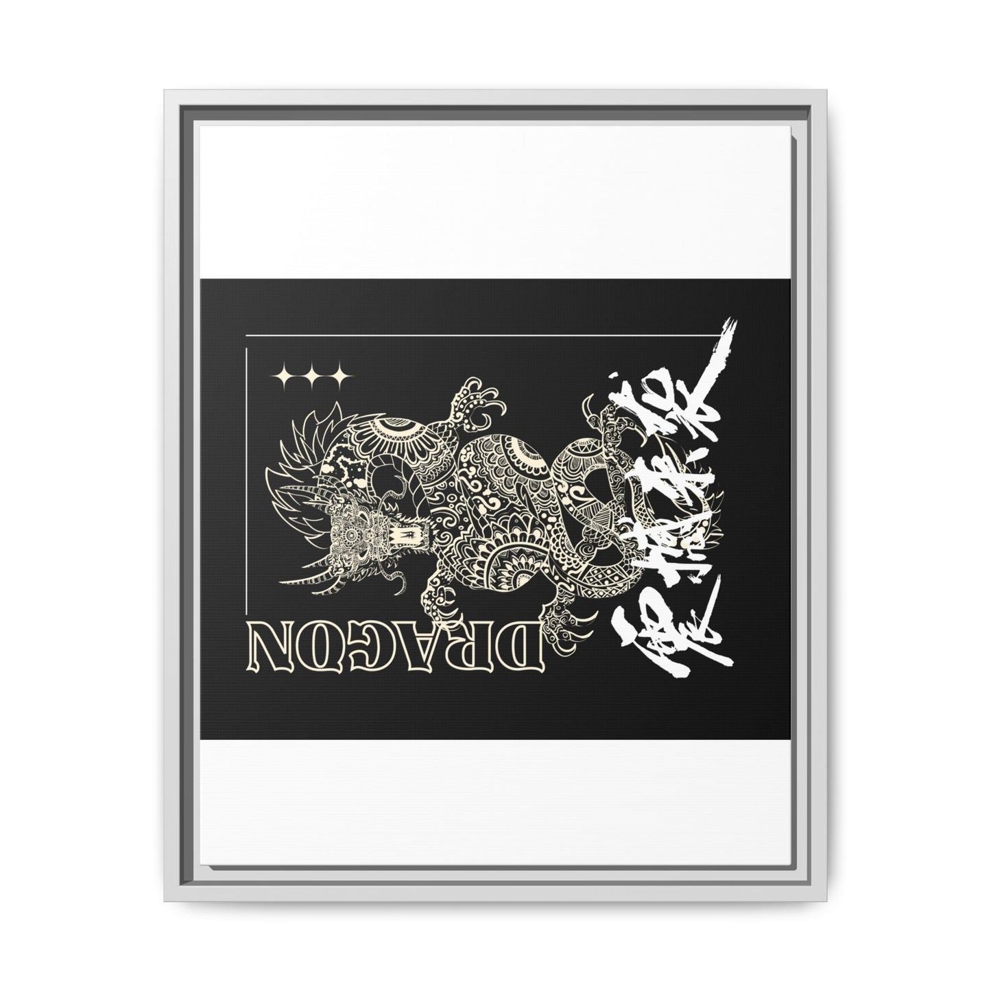Framed Dragon Art Print, Asian-Inspired Wall Decor, Gift for Art Lovers, Feng Shui Home Accent, Black and White Canvas