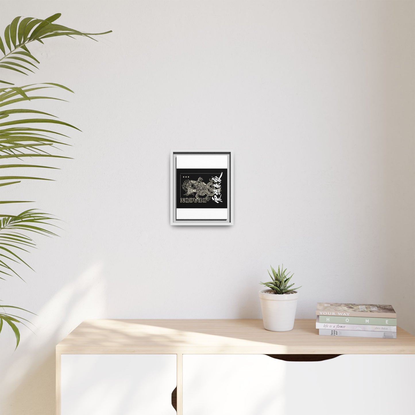 Framed Dragon Art Print, Asian-Inspired Wall Decor, Gift for Art Lovers, Feng Shui Home Accent, Black and White Canvas