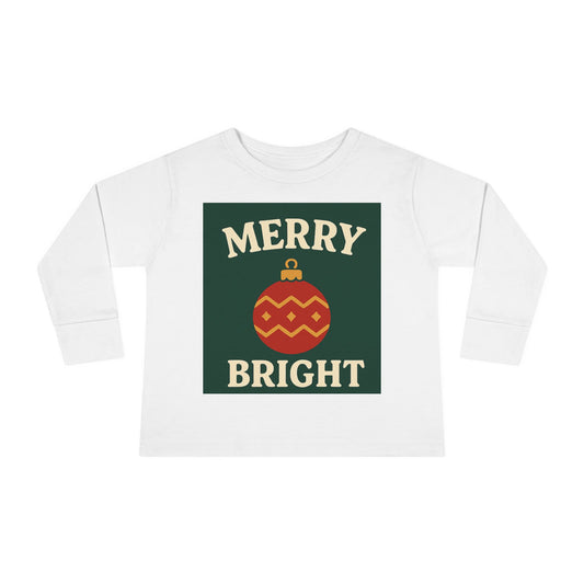 Toddler Long Sleeve Tee with Holiday Cheer, Merry Bright & Joy to the World, Christmas Gift, Cute Kids Apparel, Festive Toddler Shirt