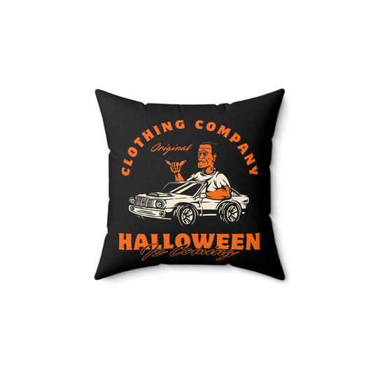 Halloween Retro Square Pillow, Spooky Home Decor, Trick or Treat Cushion, Vintage Car Throw Pillow, Cozy Fall Decor