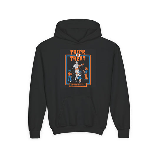 Youth Spooky Hoodie: Trick or Treat, Halloween Sweatshirt, Fall Fashion, Kids Costume, Cozy Autumn Wear, Spooky Season Outfit